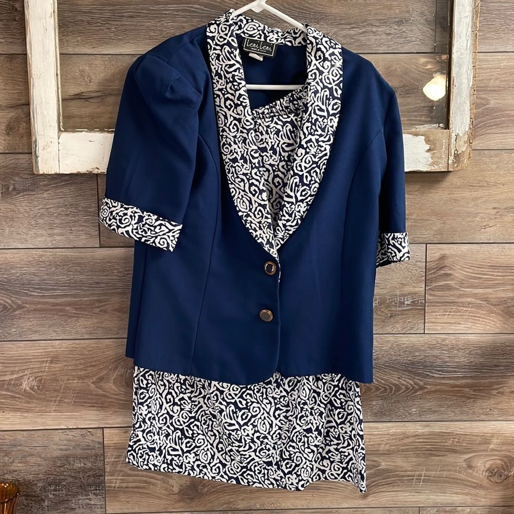 Leni Leni Ladies 2 pc Skirt Set, Size 14, Navy Blue and White Vintage